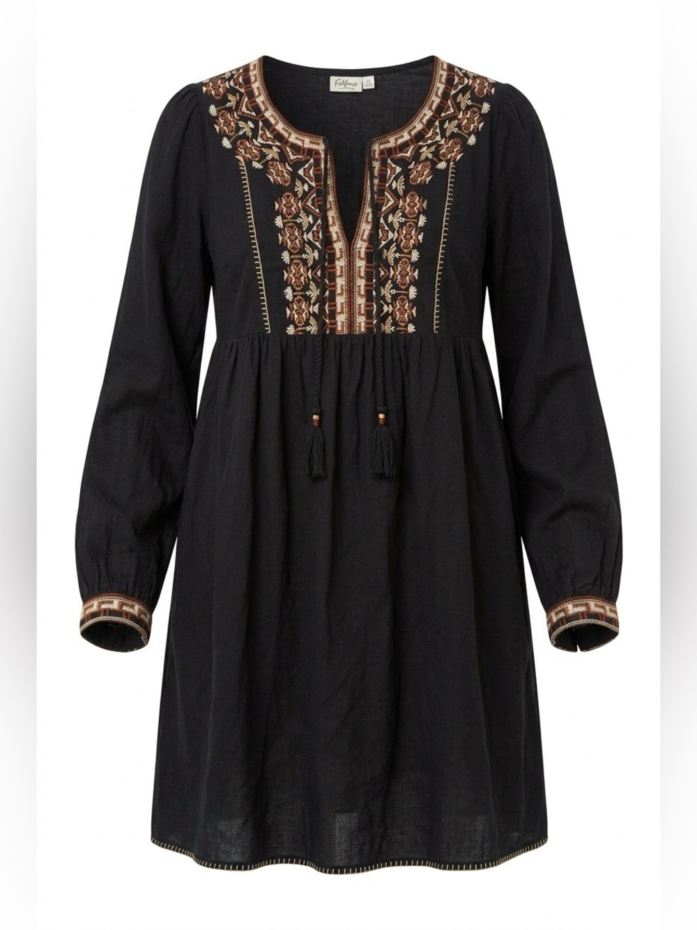 Faherty Tula Boho Embroidered Cotton Linen Tunic Dress - size small